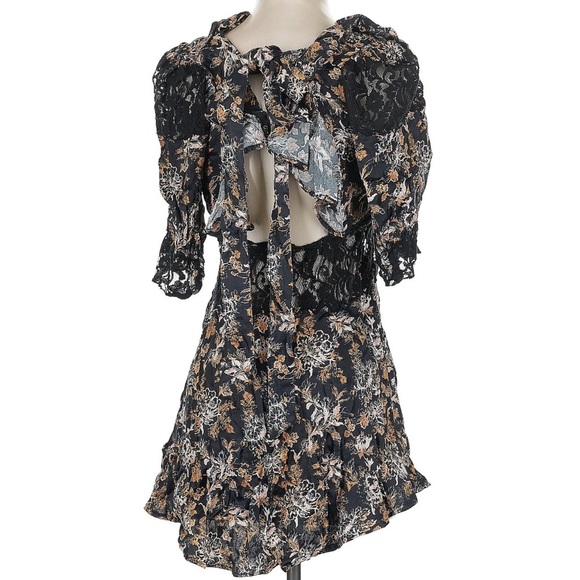 Free People Lucie Mini Boho Black Combo Short Dress NEW 2 Floral Fairy - Picture 5 of 12